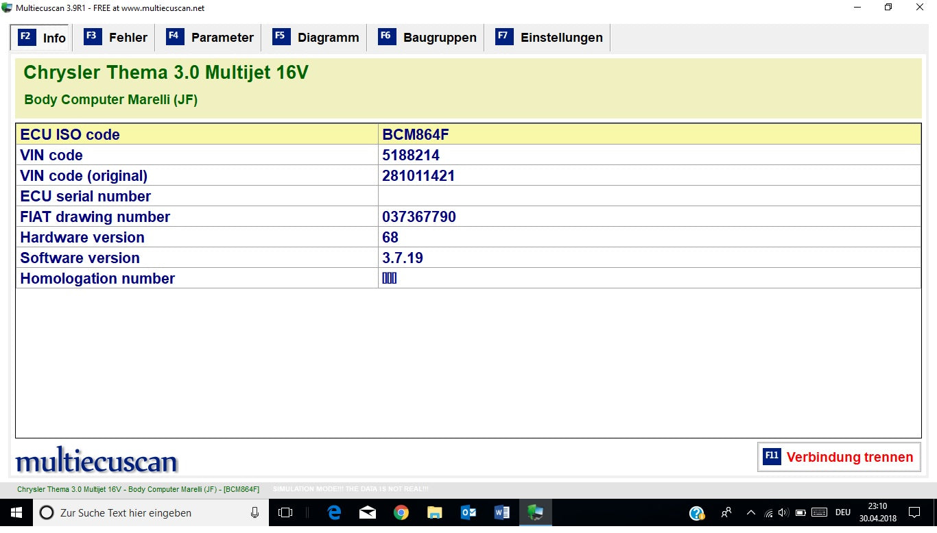 Fiat Multiecuscan 4.2 und 4.6R1 Erscheinungsdatum 03.2020, inclusive Registrierung zur Vollversion, Mehrsprachig , Multiecuscan = Multi-ECU-Scan