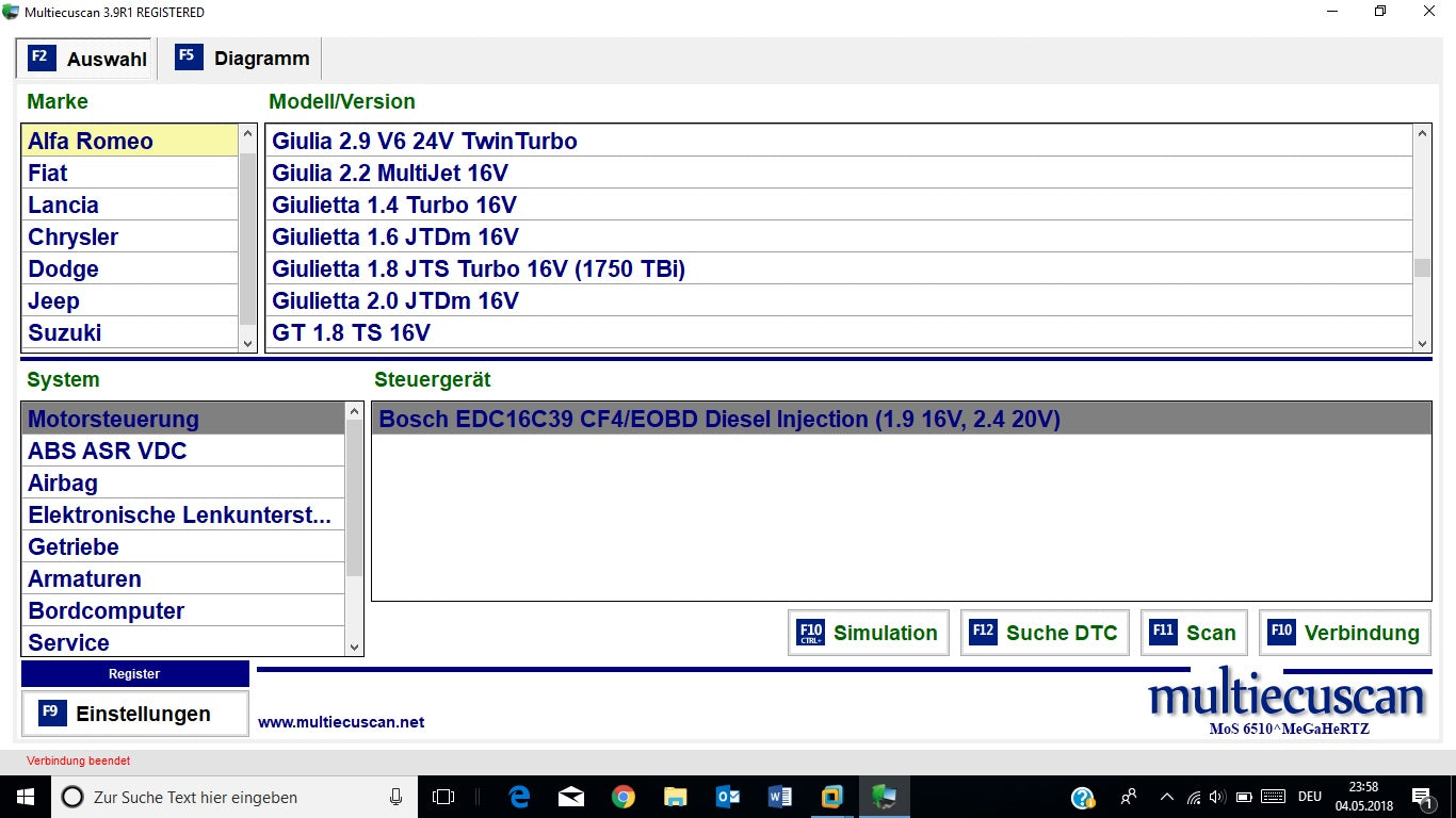 Fiat Multiecuscan 4.2 und 4.6R1 Erscheinungsdatum 03.2020, inclusive Registrierung zur Vollversion, Mehrsprachig , Multiecuscan = Multi-ECU-Scan