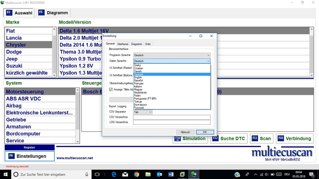 Fiat Multiecuscan 4.2 und 4.6R1 Erscheinungsdatum 03.2020, inclusive Registrierung zur Vollversion, Mehrsprachig , Multiecuscan = Multi-ECU-Scan