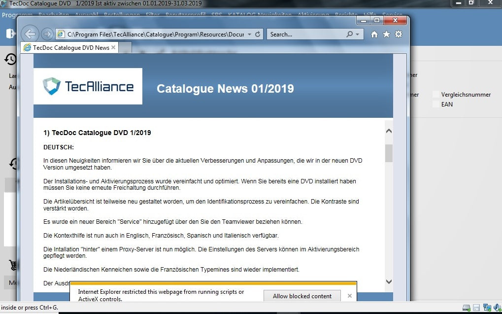 Teile-Katalog ​TecAlliance 1Q.2019 , Vollversion fertig installiert