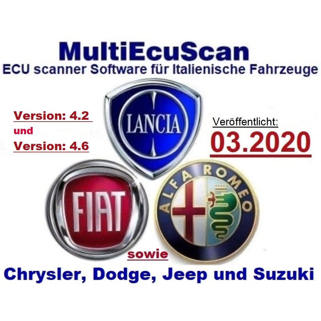 Fiat Multiecuscan 4.2 und 4.6R1 Erscheinungsdatum 03.2020, inclusive Registrierung zur Vollversion, Mehrsprachig , Multiecuscan = Multi-ECU-Scan