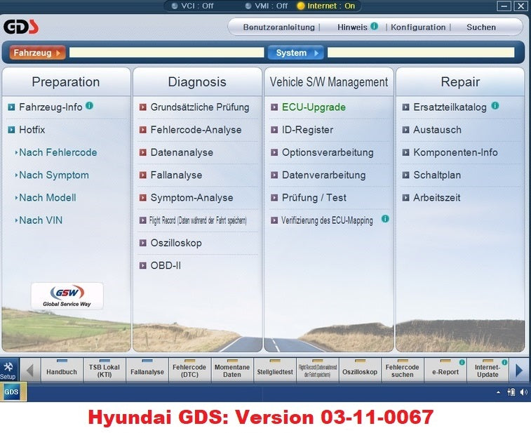 Hyundai GDS 12.2017/2018 Diagnose und Reparaturanleitungen, letzte erschienene Version 03-11-0067
