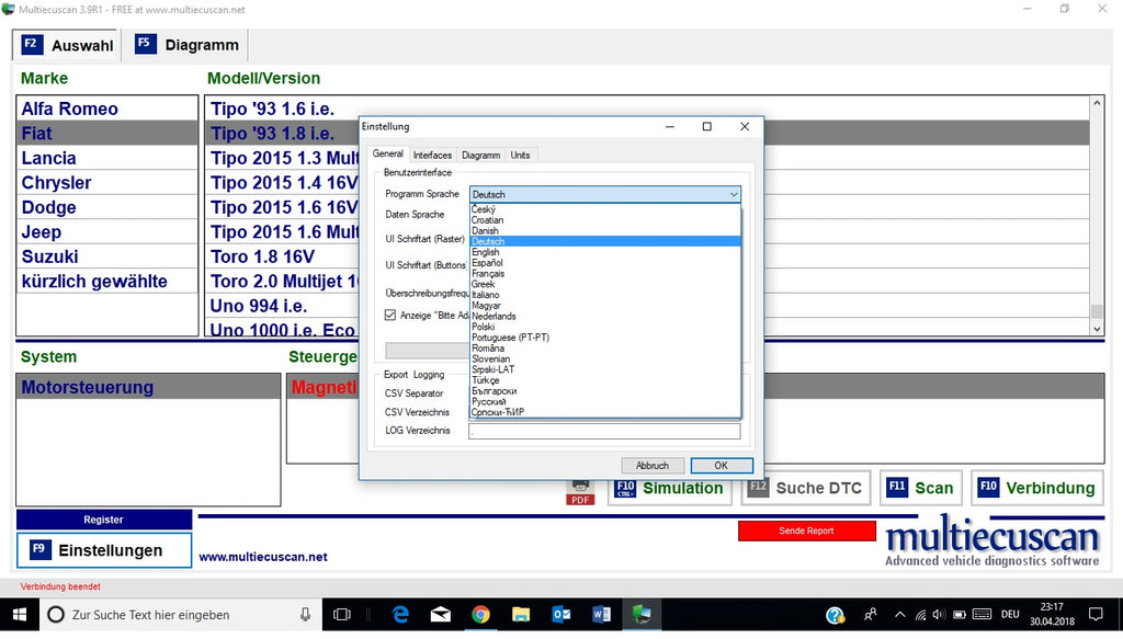 Fiat Multiecuscan 4.2 und 4.6R1 Erscheinungsdatum 03.2020, inclusive Registrierung zur Vollversion, Mehrsprachig , Multiecuscan = Multi-ECU-Scan